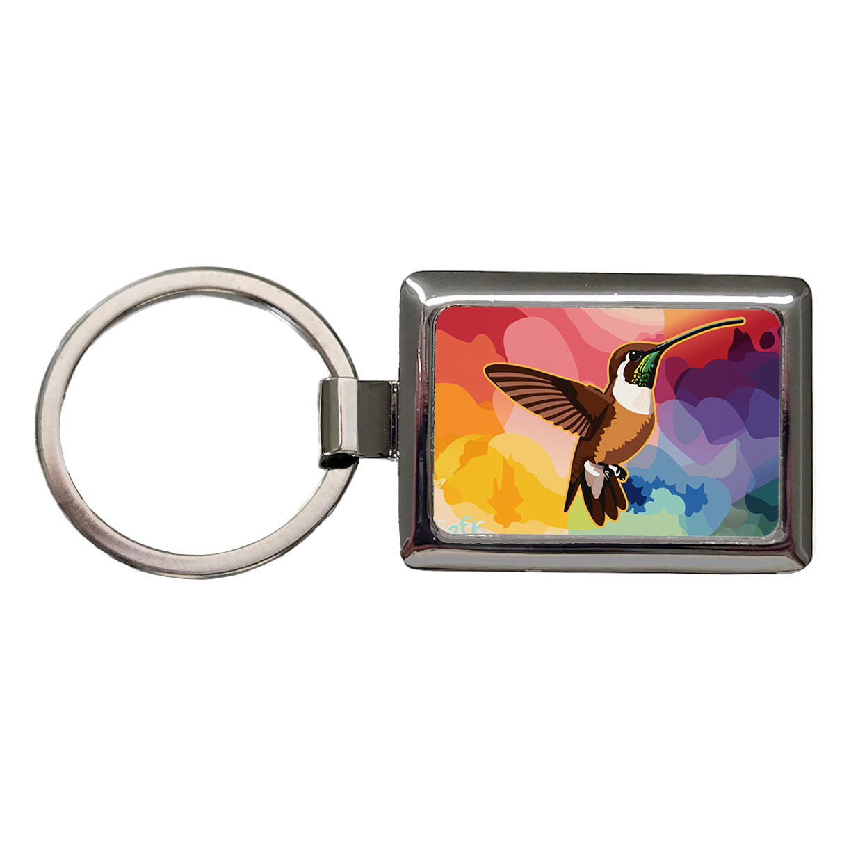 Hummingbird Brown Rectangle Metal Keychain