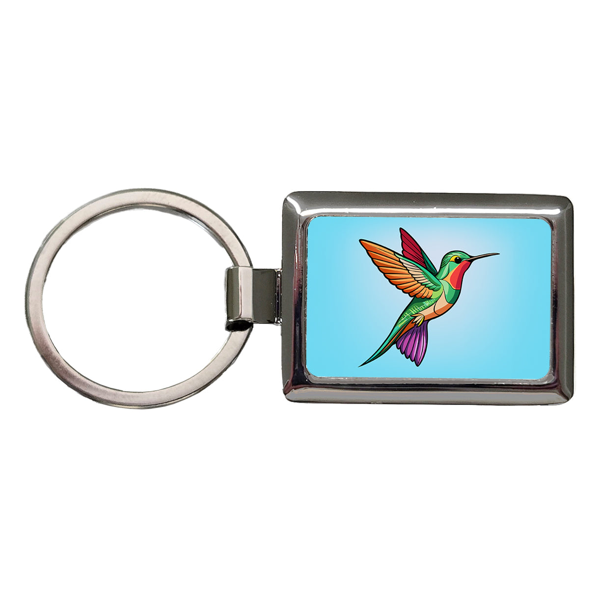 Hummingbird Colorful Rectangle Metal Keychain