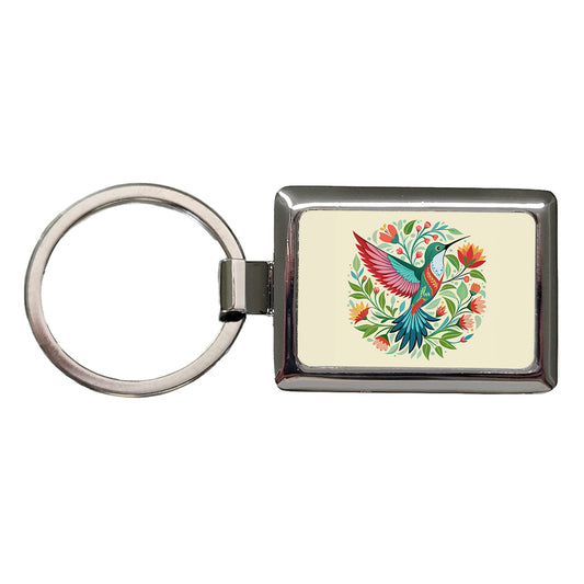 Hummingbird Floral Flowers Rectangle Metal Keychain