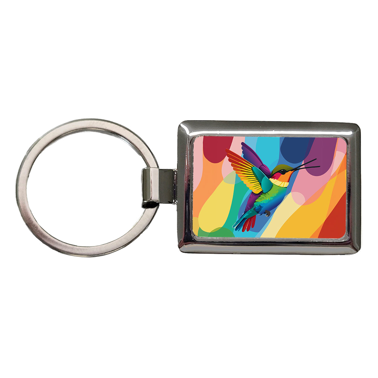 Hummingbird Rainbow Rectangle Metal Keychain