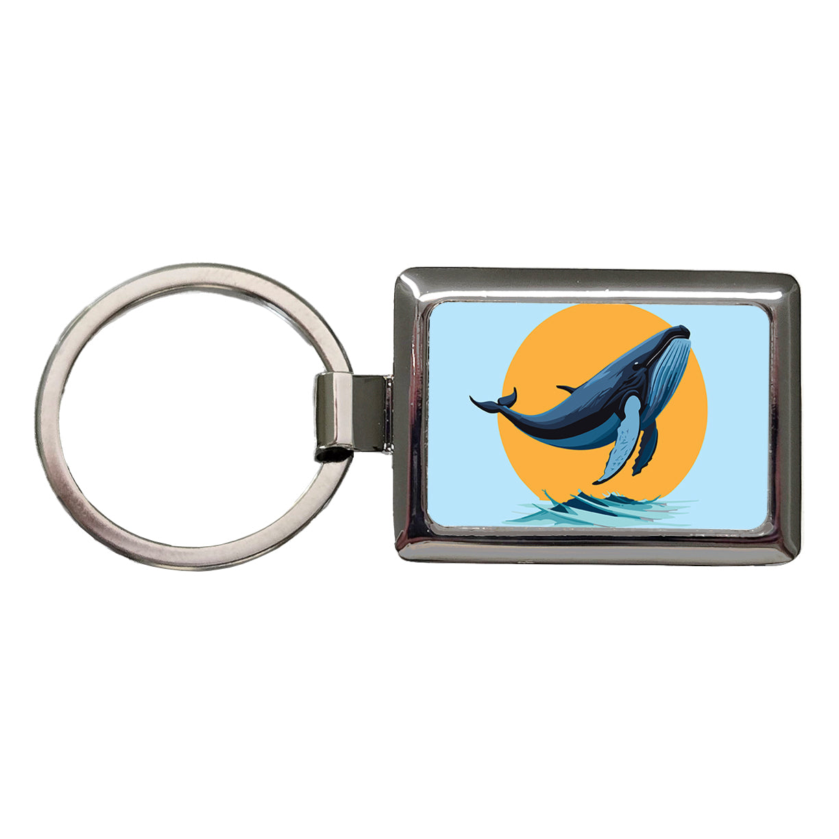Humpback Whale Jumping Out of Water Rectangle Metal Keychain