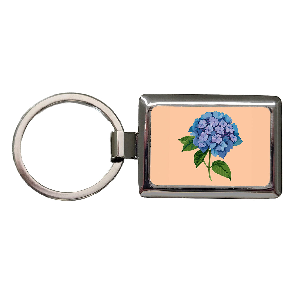 Hydrangea Flower Blue Rectangle Metal Keychain