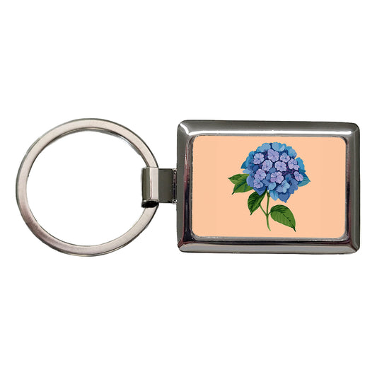 Hydrangea Flower Blue Rectangle Metal Keychain