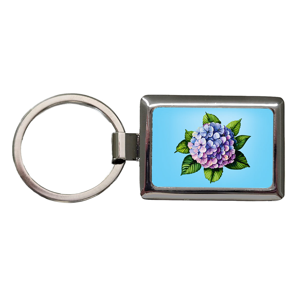 Hydrangea Flower Watercolor Rectangle Metal Keychain
