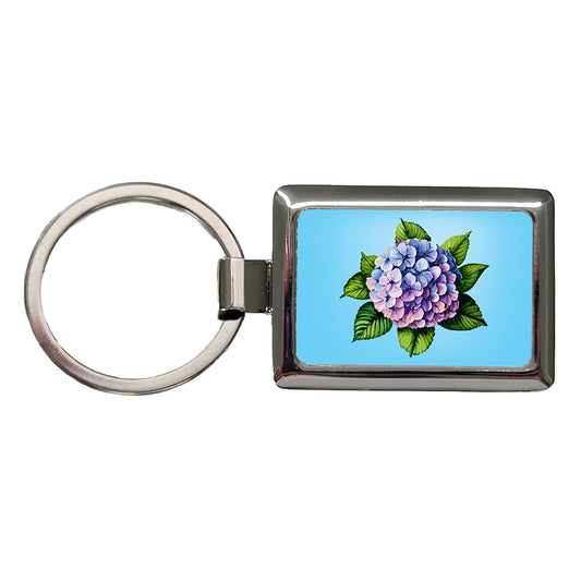 Hydrangea Flower Watercolor Rectangle Metal Keychain