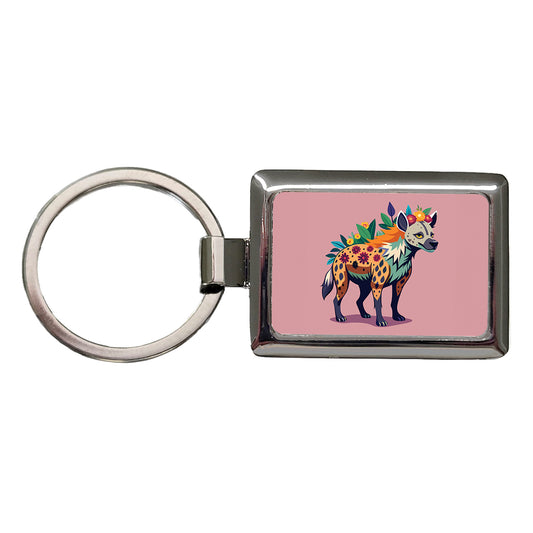 Hyena Floral Flowers Rectangle Metal Keychain