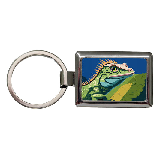 Iguana Lizard Reptile Rectangle Metal Keychain