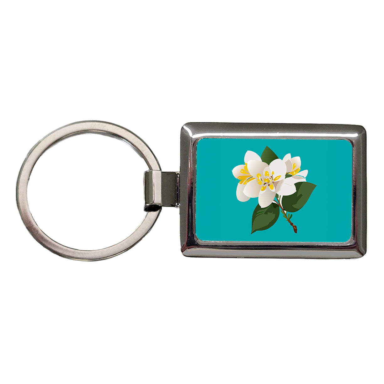Jasmine White Flowers Rectangle Metal Keychain