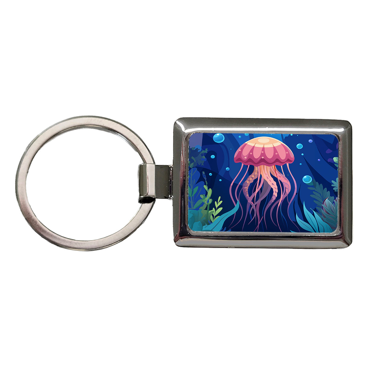 Jelly Fish in Ocean Rectangle Metal Keychain