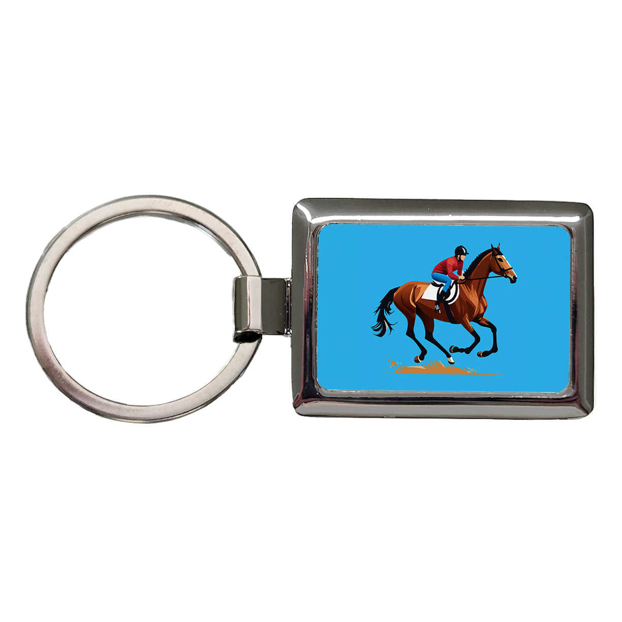 Jockey Riding Horse Racing Man Rectangle Metal Keychain