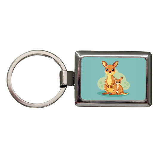 Kangaroo Mom and Baby Rectangle Metal Keychain