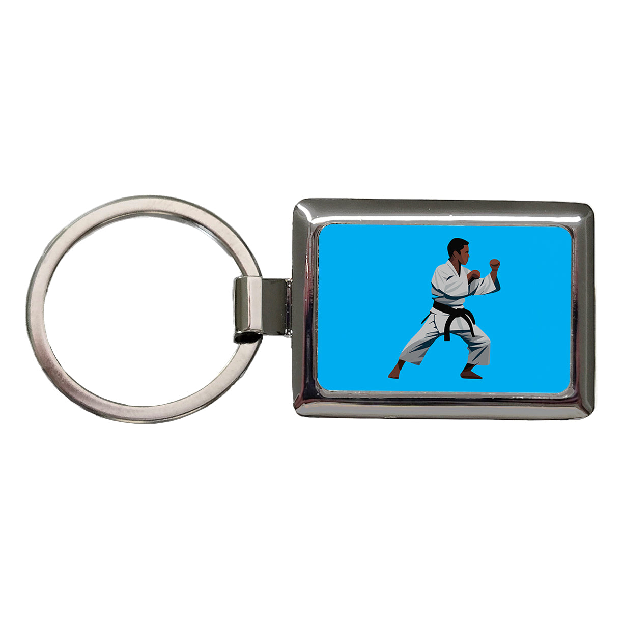 Karate Man Rectangle Metal Keychain
