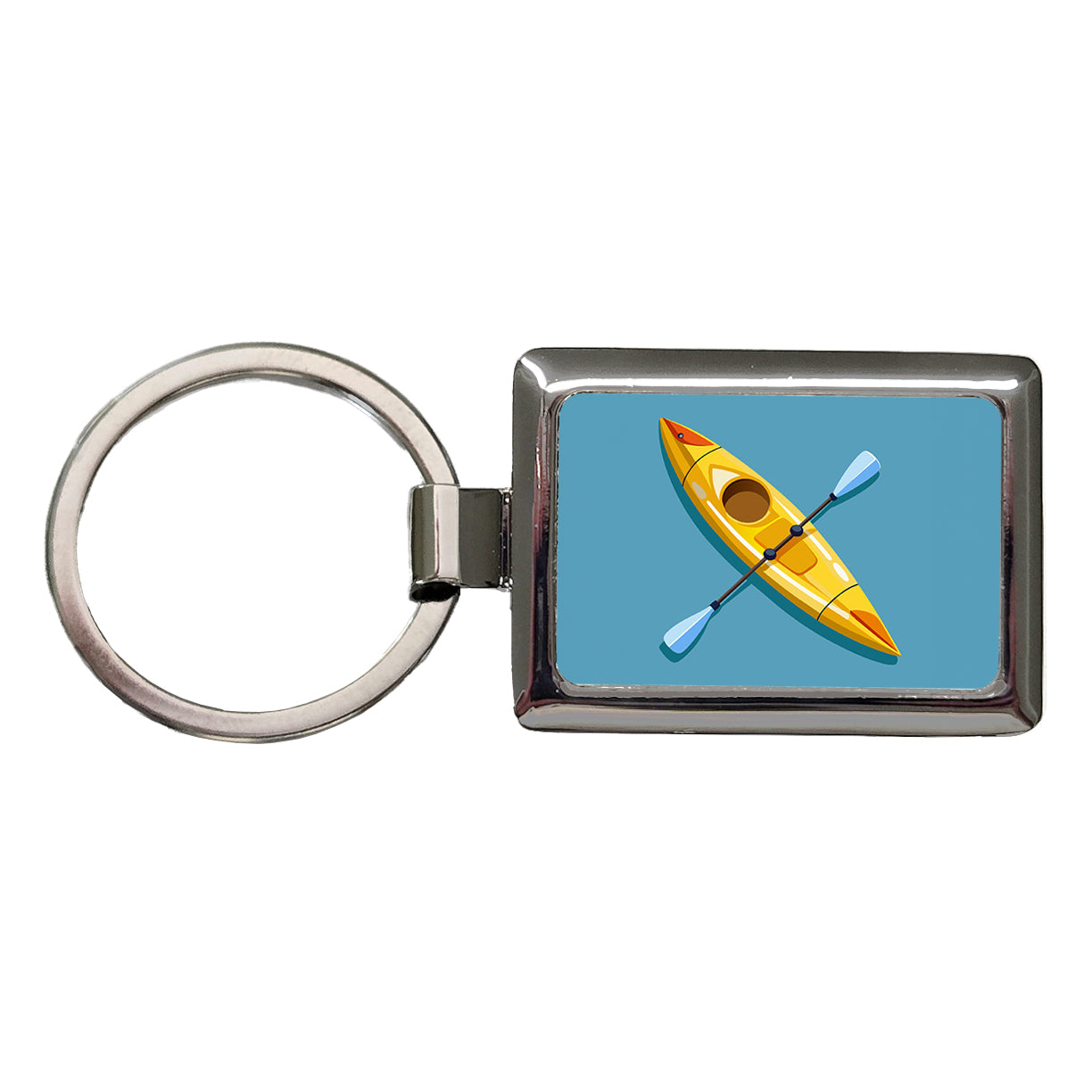 Kayak Kayaking Yellow Rectangle Metal Keychain