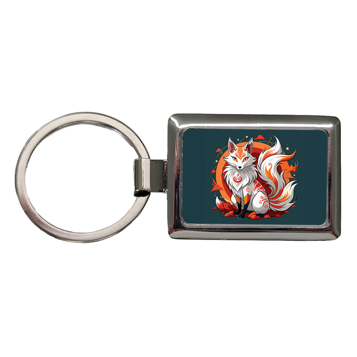 Kitsune Fox Japanese Folklore Rectangle Metal Keychain