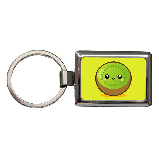 Kiwi Cute Happy Fruit Rectangle Metal Keychain