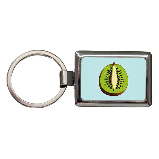 Kiwi Fruit Slice Rectangle Metal Keychain