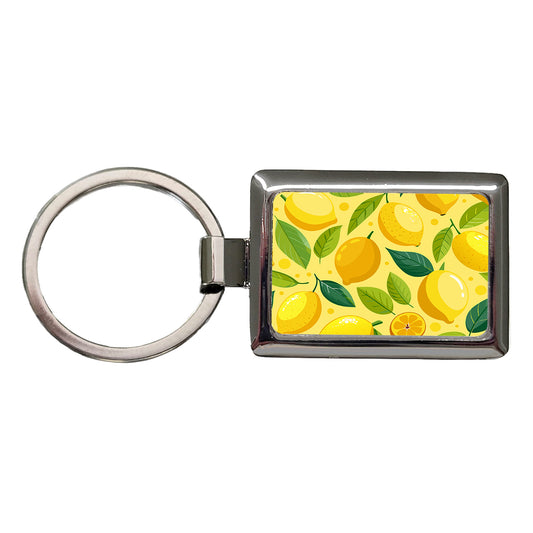 Lemons Fruit Scattered Pattern Rectangle Metal Keychain