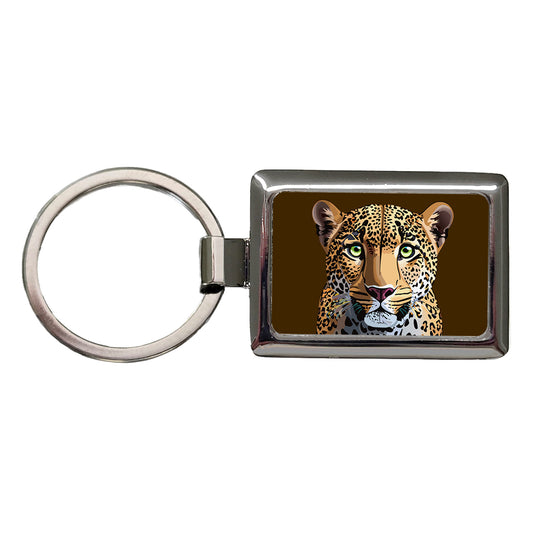 Leopard Cheetah Face Big Cat Rectangle Metal Keychain