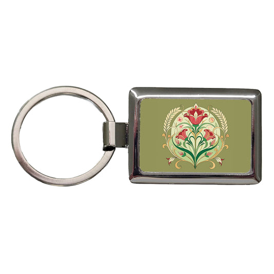 Light Floral Art Nouveau Flowers Elegant Rectangle Metal Keychain