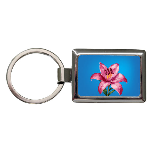 Lily Pink Flower Rectangle Metal Keychain