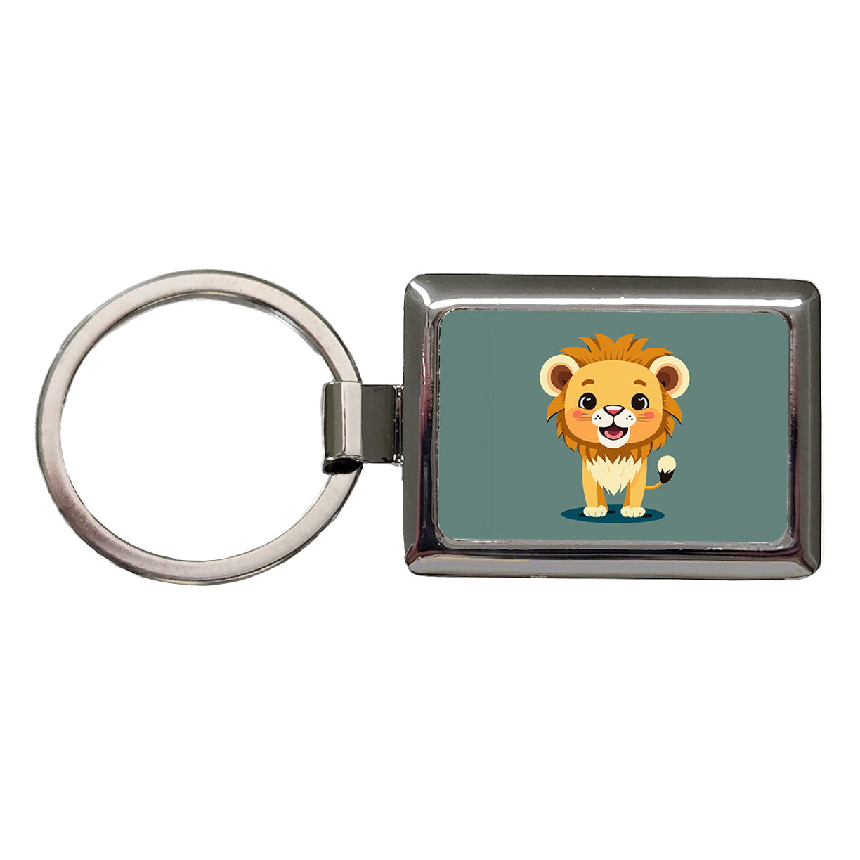 Lion Baby Smiling Standing Rectangle Metal Keychain