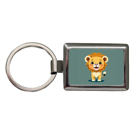 Lion Baby Smiling Standing Rectangle Metal Keychain