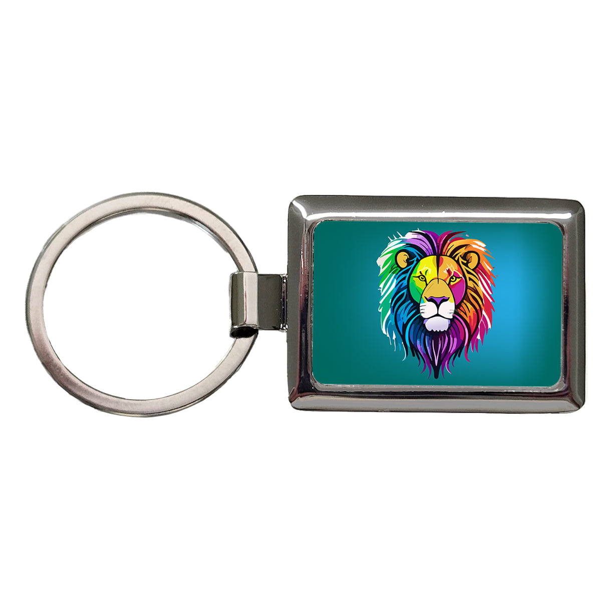 Lion Head Colorful Rectangle Metal Keychain
