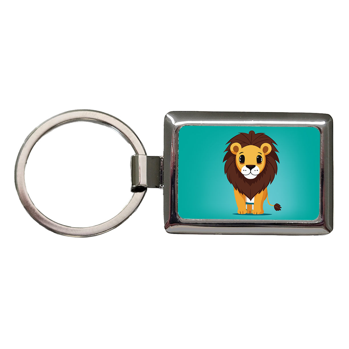 Lion Standing Rectangle Metal Keychain