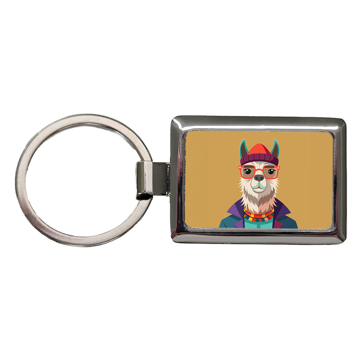 Llama Hipster Funny Wearing Glasses Hat Rectangle Metal Keychain