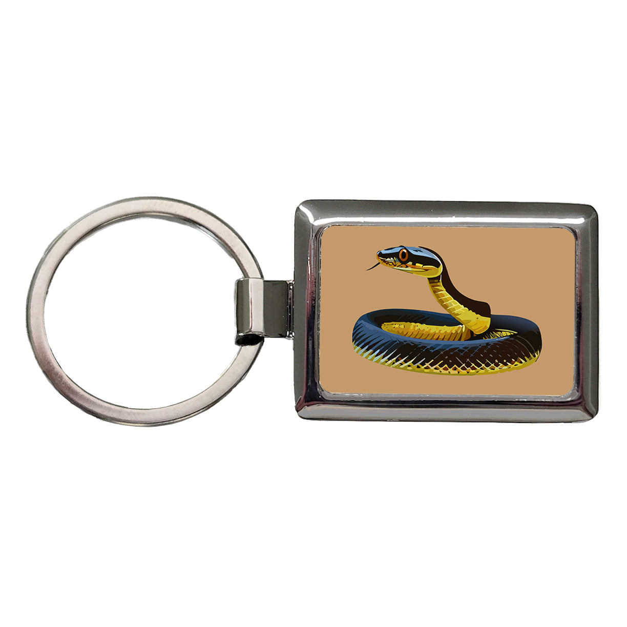 Mamba Snake Coiled Rectangle Metal Keychain
