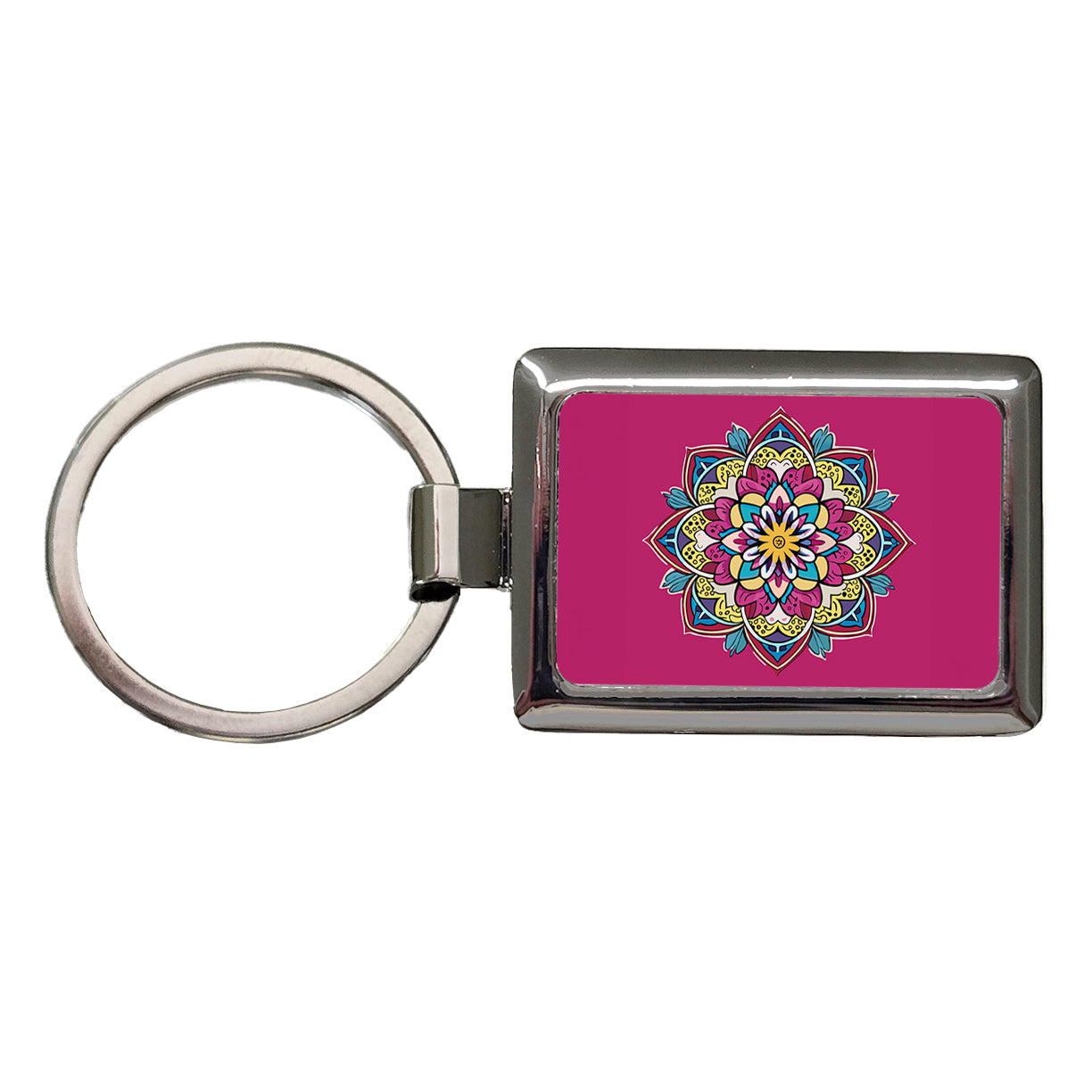 Mandala Colorful Beautiful Rectangle Metal Keychain