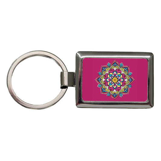 Mandala Colorful Beautiful Rectangle Metal Keychain