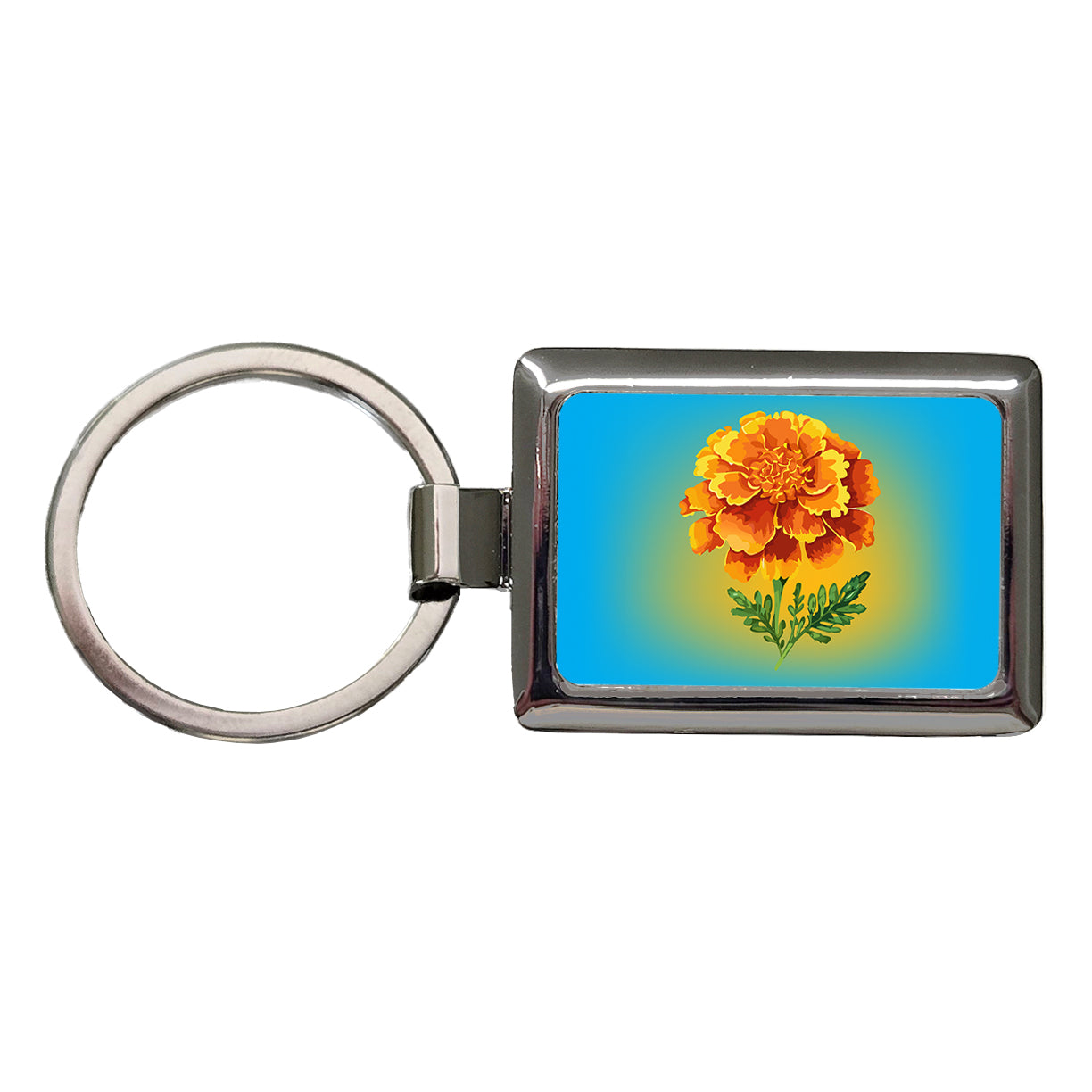 Marigold Flower Watercolor Orange Rectangle Metal Keychain