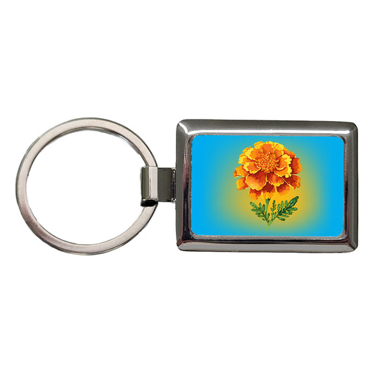 Marigold Flower Watercolor Orange Rectangle Metal Keychain