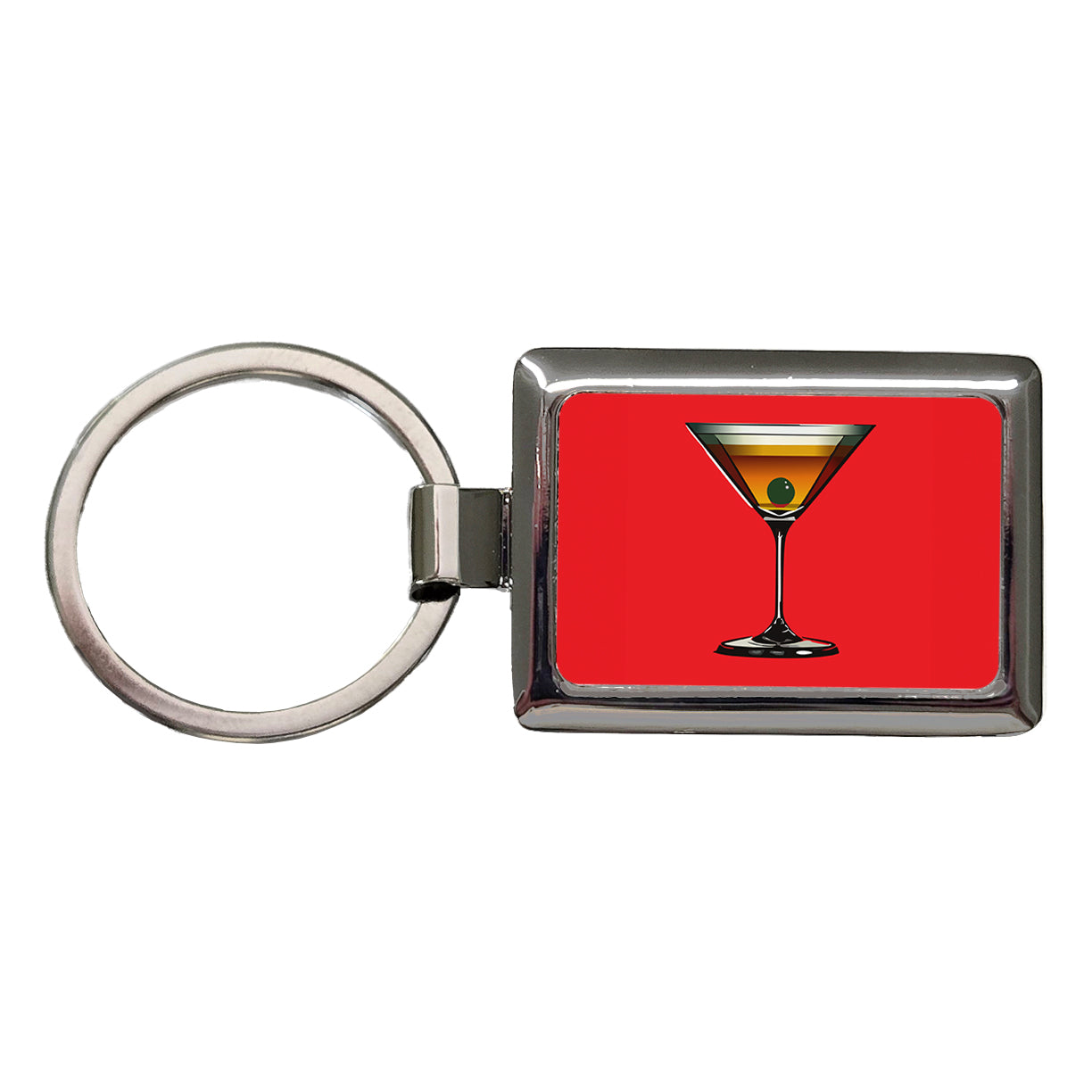 Martini with Olive Rectangle Metal Keychain
