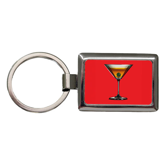 Martini with Olive Rectangle Metal Keychain