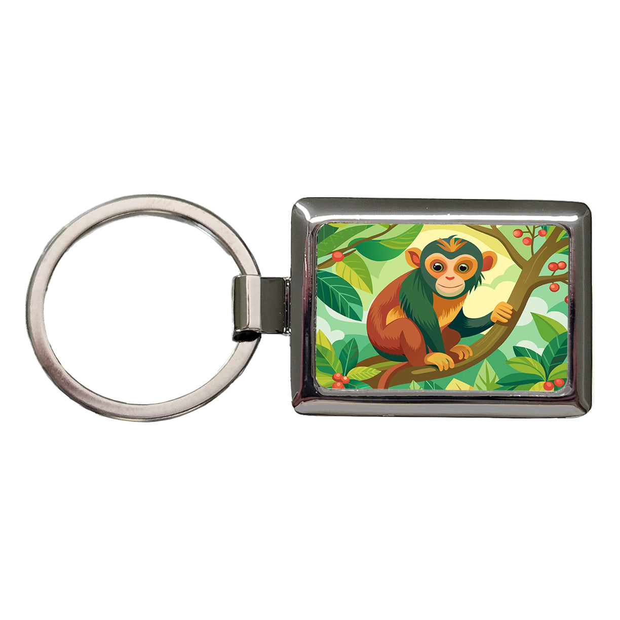 Monkey in Tree Rectangle Metal Keychain