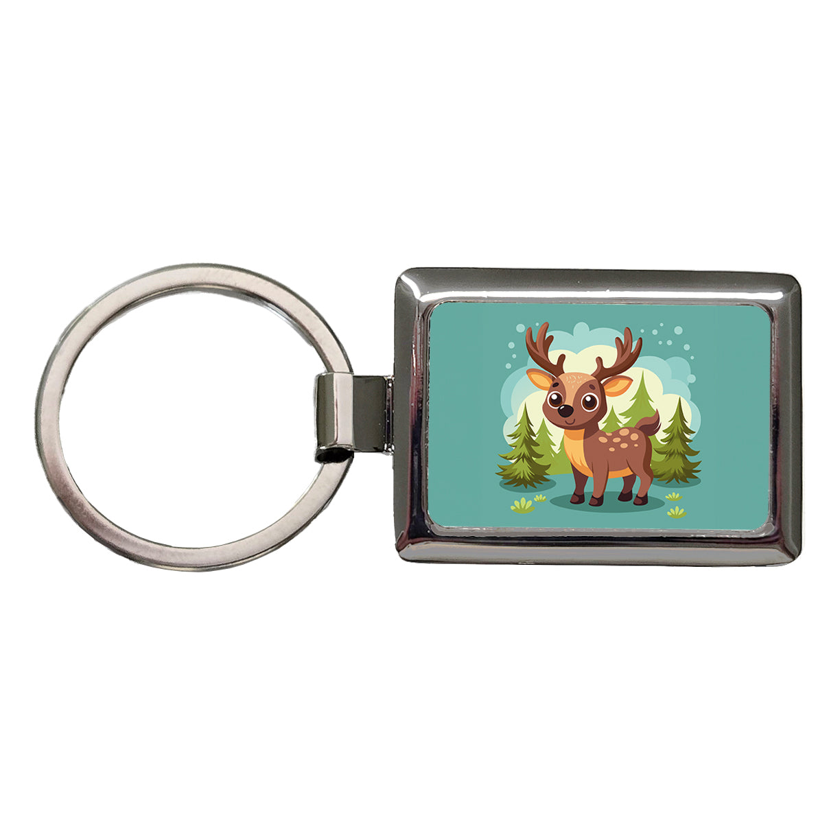 Moose Cute in Forest Rectangle Metal Keychain