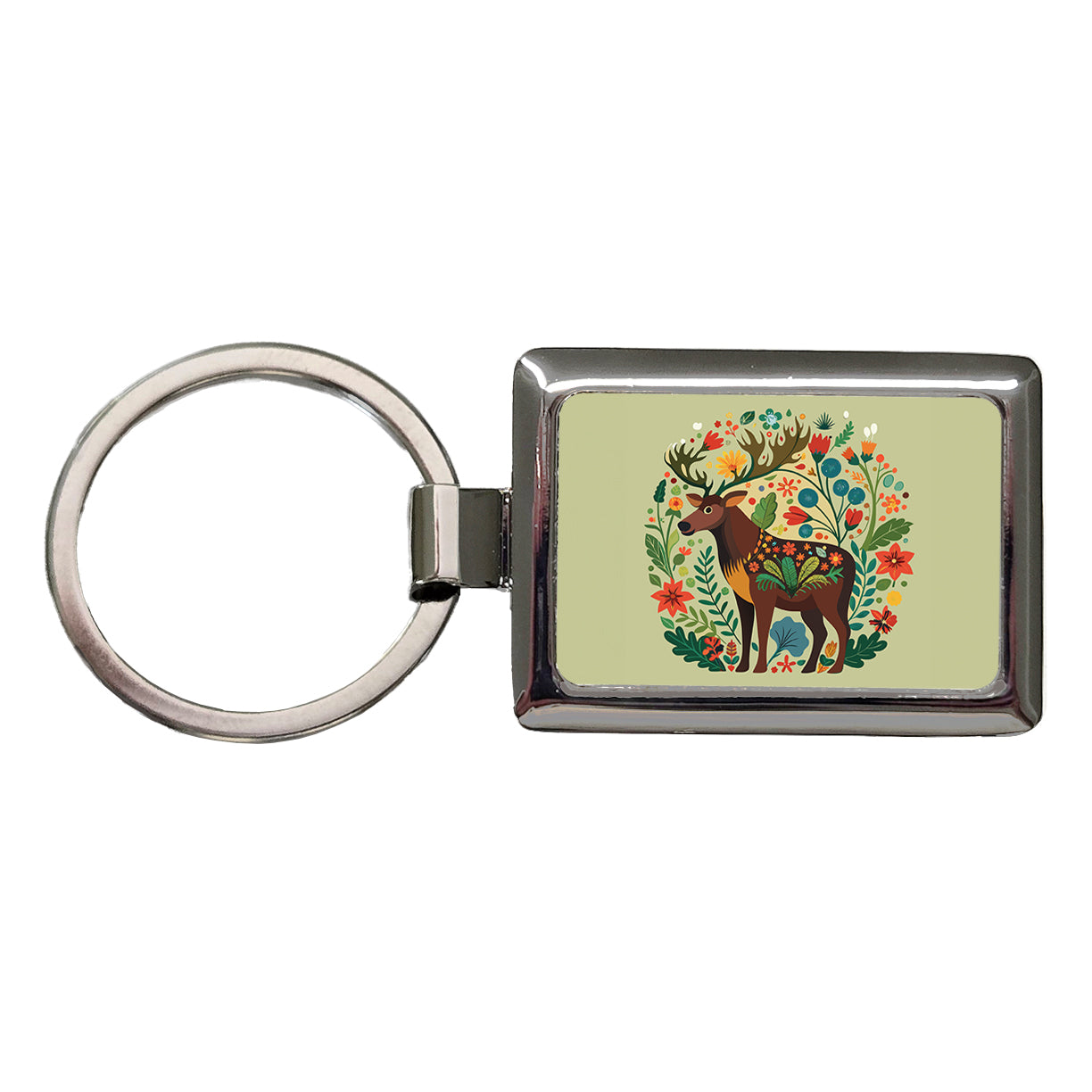 Moose Floral Flowers Rectangle Metal Keychain