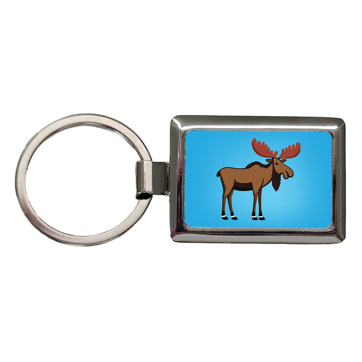 Moose Profile Rectangle Metal Keychain