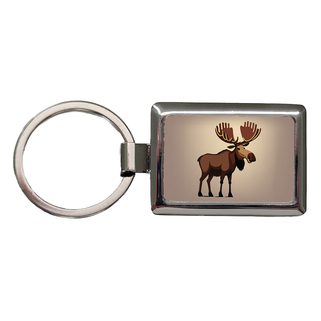 Moose Standing Rectangle Metal Keychain