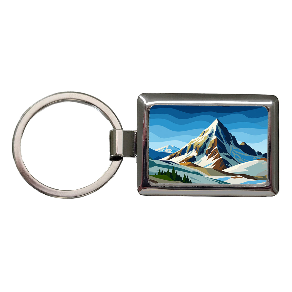 Mountain Slope Rugged Rectangle Metal Keychain