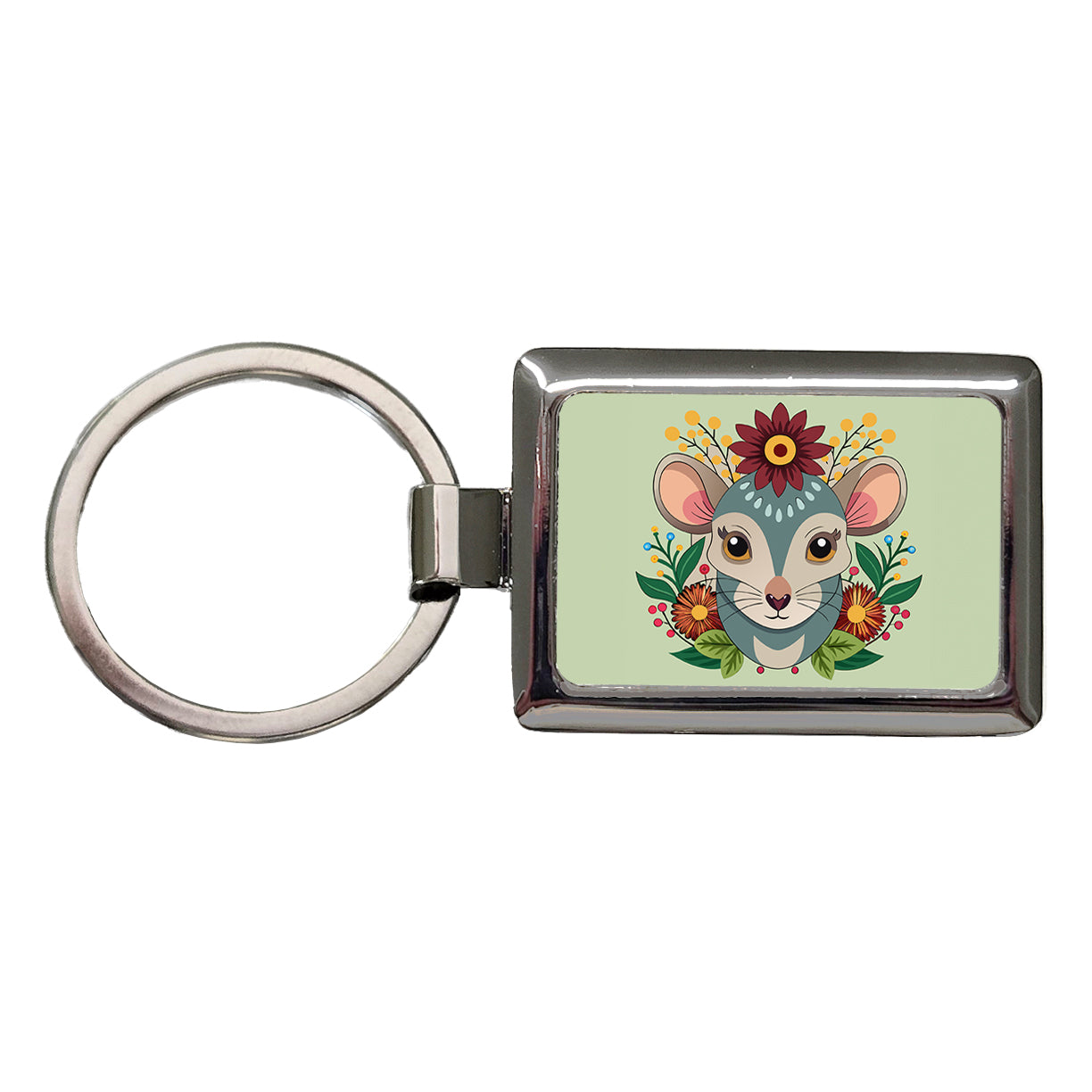 Mouse Floral Flowers Rectangle Metal Keychain