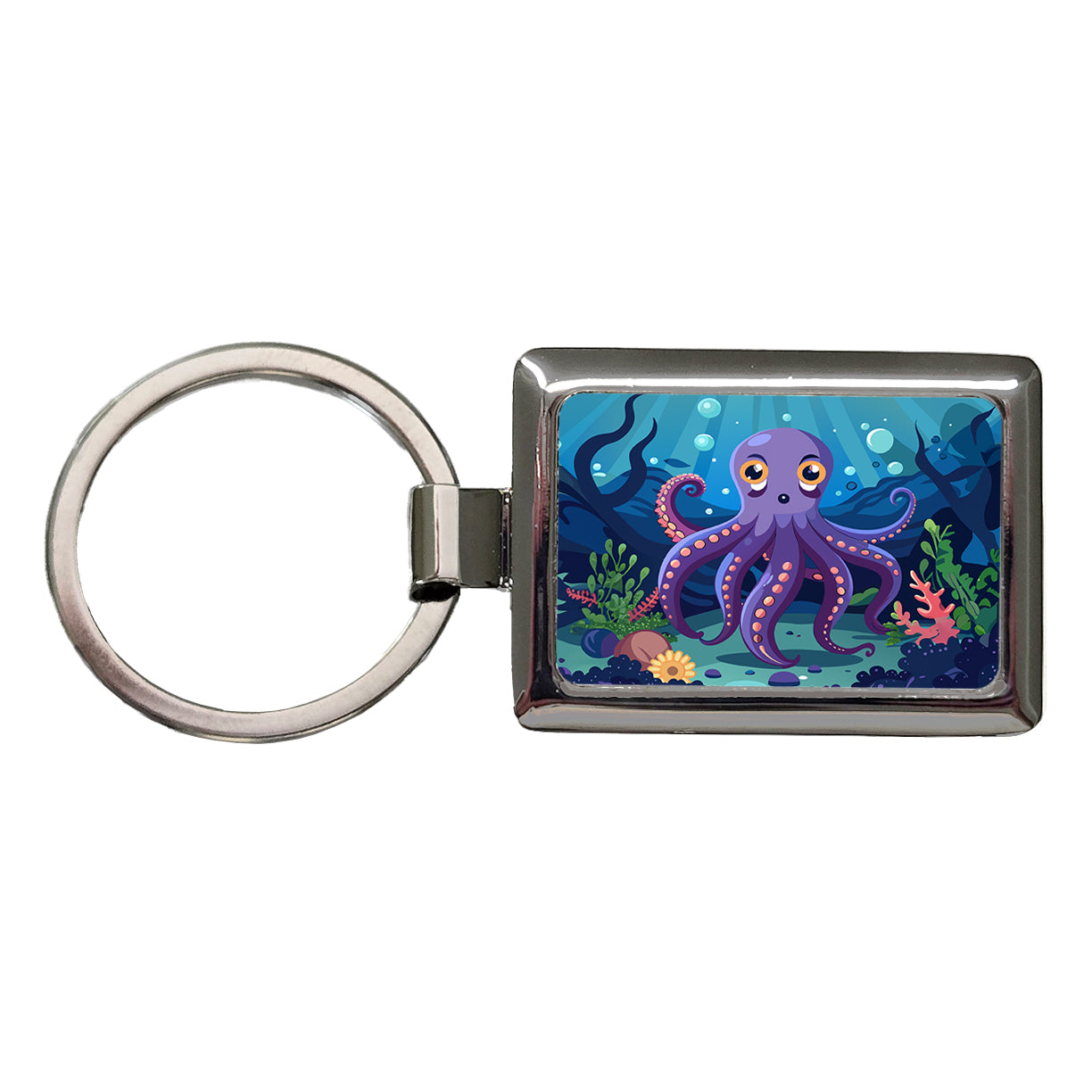 Octopus in Ocean Cute Rectangle Metal Keychain