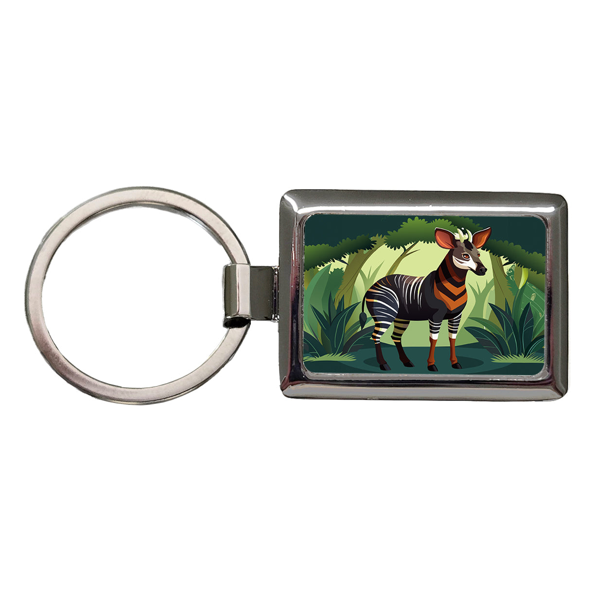 Okapi Forest Zebra Giraffe Rectangle Metal Keychain