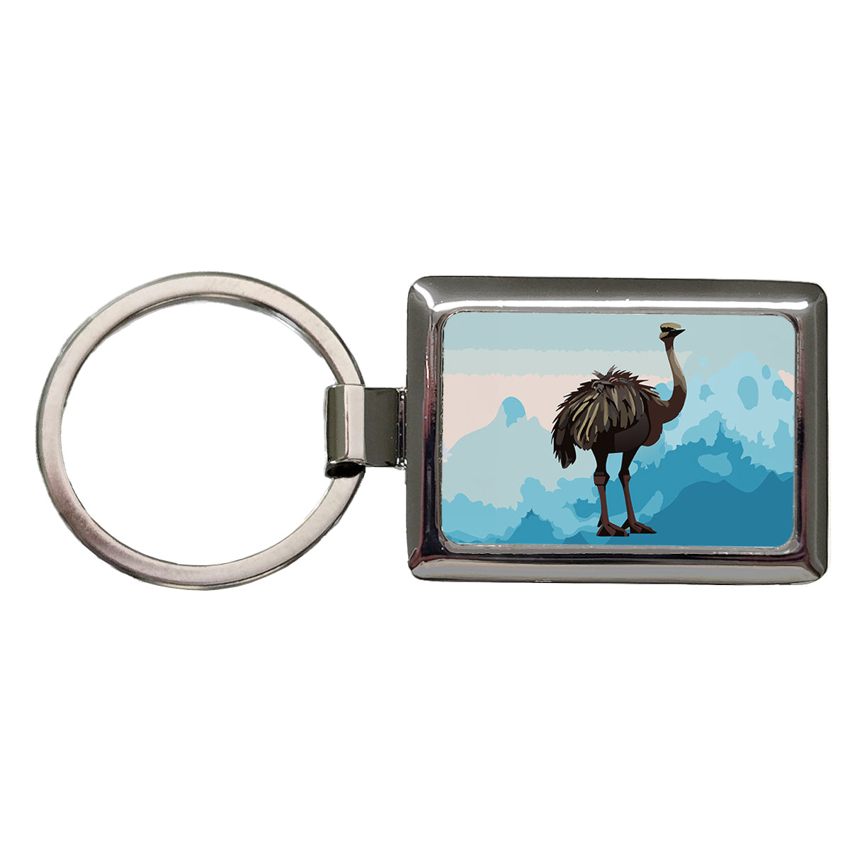 Ostrich Large Bird Standing Rectangle Metal Keychain