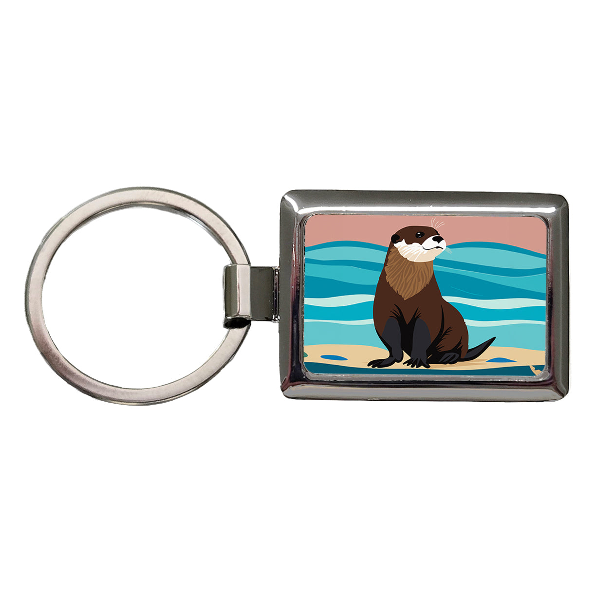 Otter on the Beach Ocean Sea Rectangle Metal Keychain