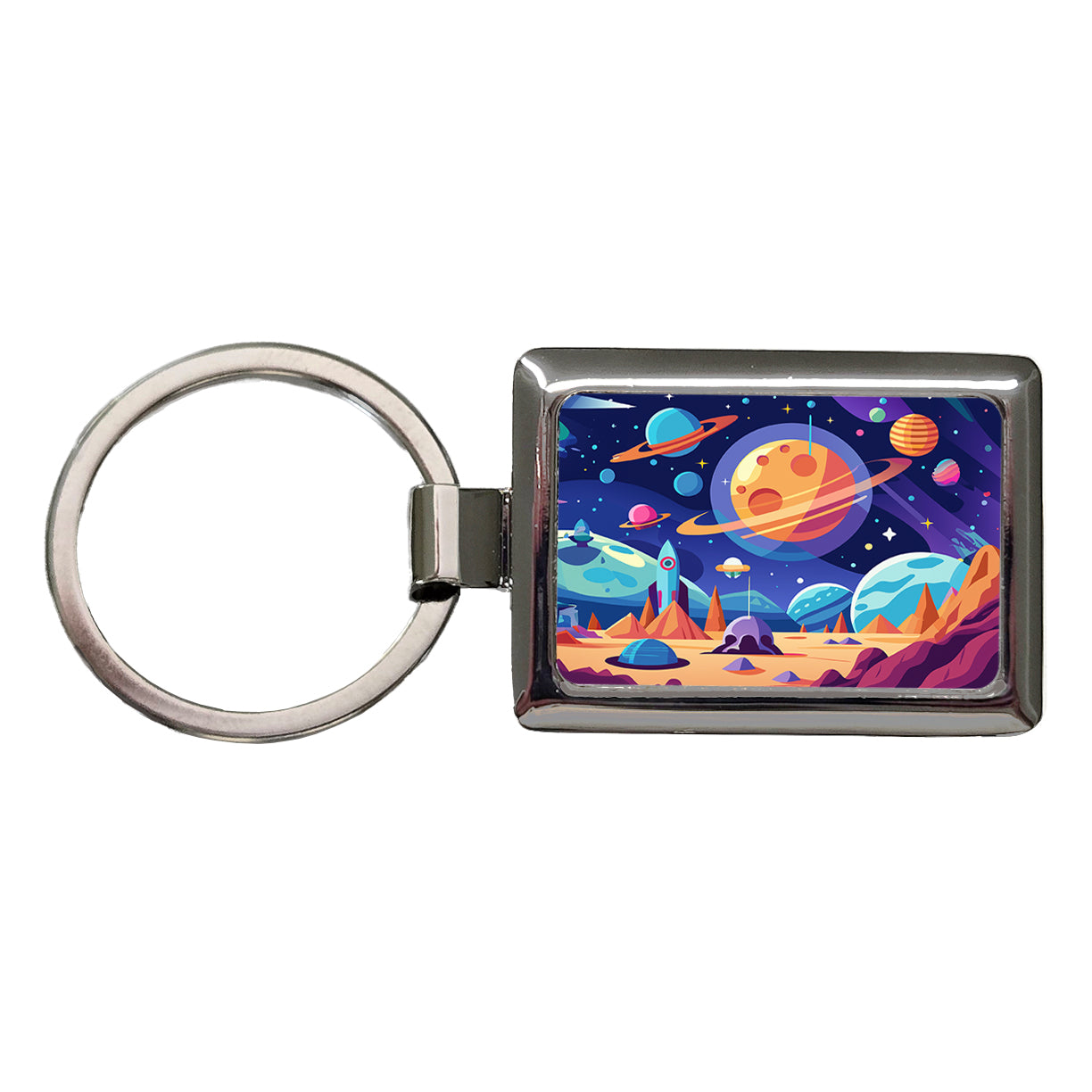 Outer Space Planets Rectangle Metal Keychain