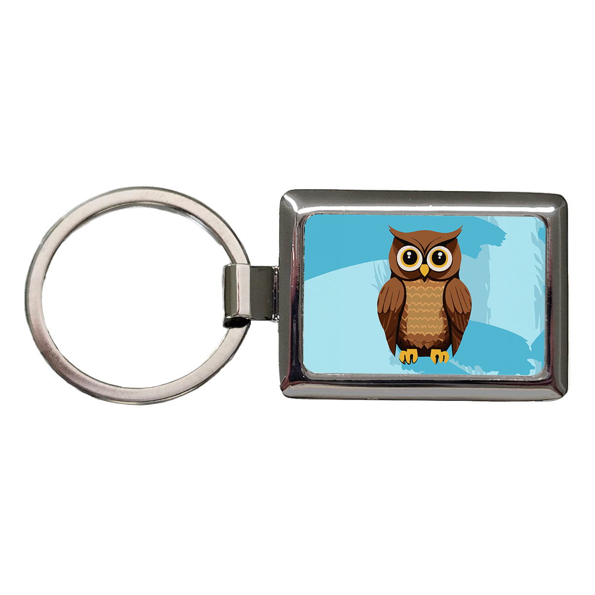 Owl Brown Rectangle Metal Keychain