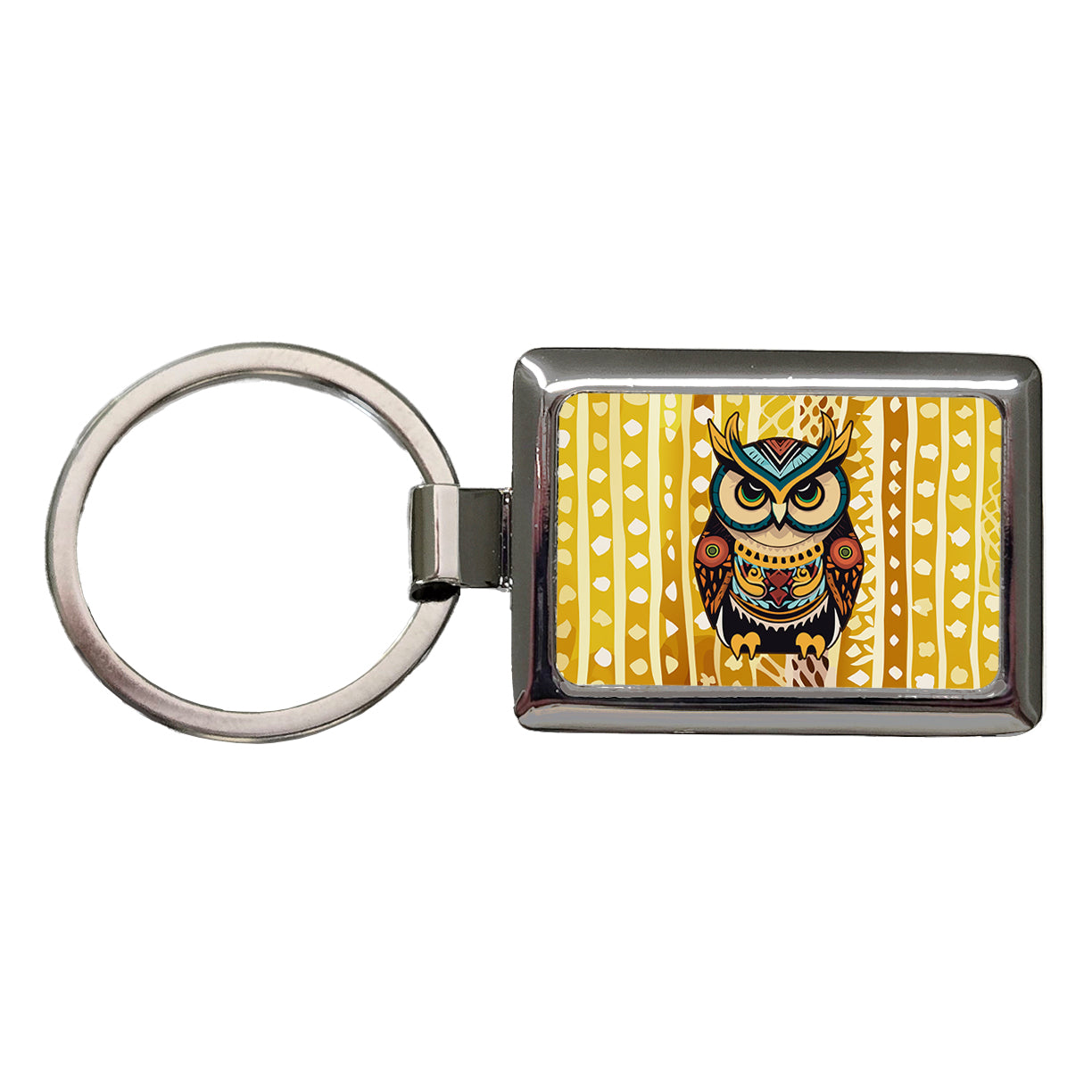 Owl Tribal Colorful Bird Rectangle Metal Keychain